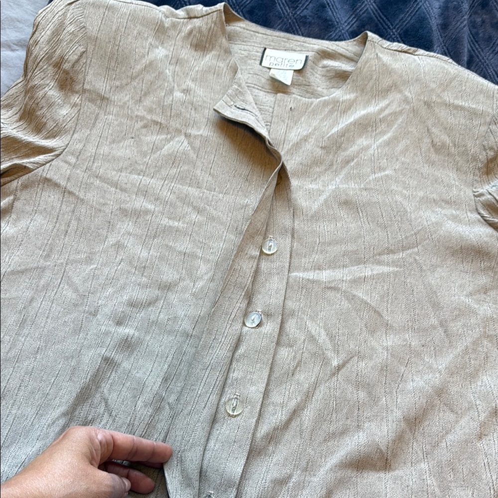 Vintage MAren Petite Women’s Tan Button Down Lightweight Top & Pant 16 petite - Picture 10 of 15